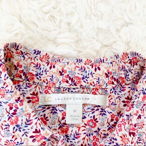 LAUREN CONRAD Beige Red Floral Button Down Shirt - Picture 5 of 6